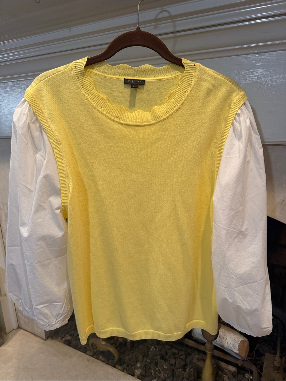 Talbots Yellow Knit Sweater with White Puff Sleeves size XLP